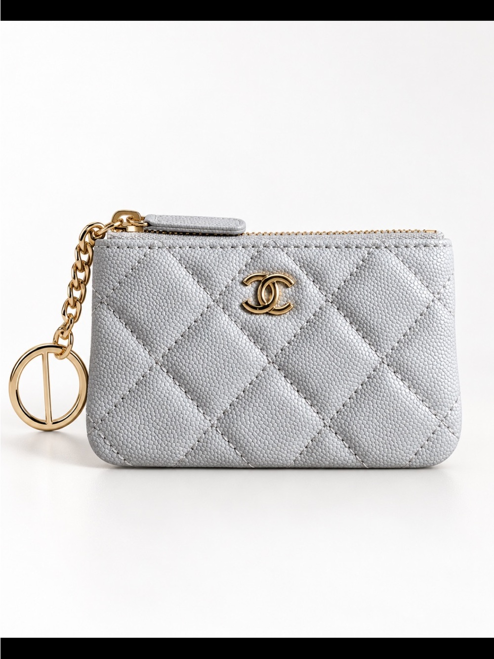 FASHION Mini Quilted Coin Pouch in Light Gray with Gold Hardware